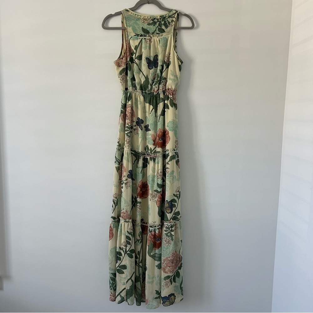Anthropologie Maeve Maravilla Beige Blue Floral Tiered Sleeveless Maxi Dress 2 - Picture 2 of 9